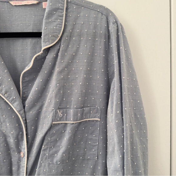 Victoria’s Secret Dotted Chambray Tie Waist Sleep Dress Shirt Robe Size Large L - Picture 3 of 5